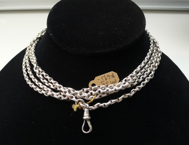 Victorian Sterling Long Guard Chain Necklace