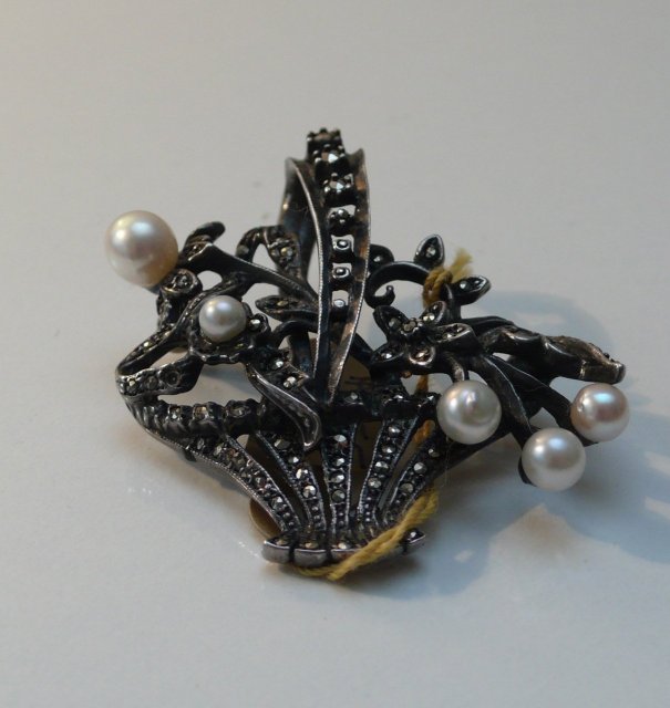Victorian Silver Flower Basket Brooch