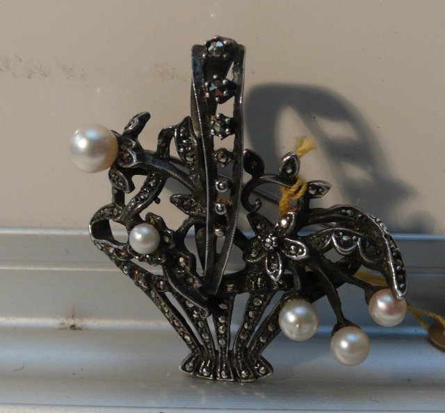 Victorian Silver Flower Basket Brooch