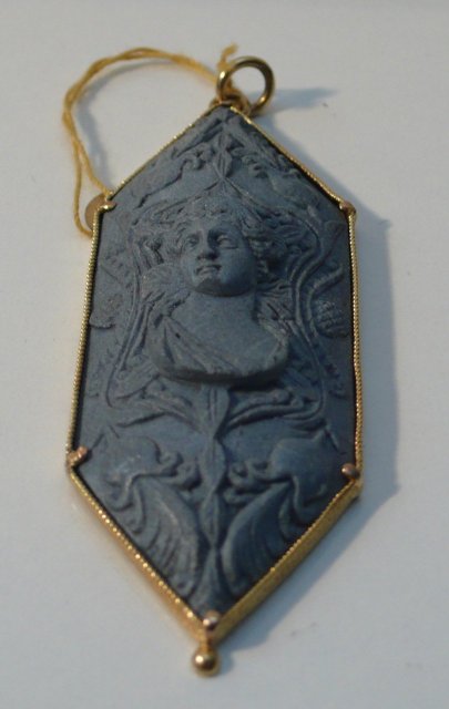 Victorian Lava & Gold Cameo Pendent