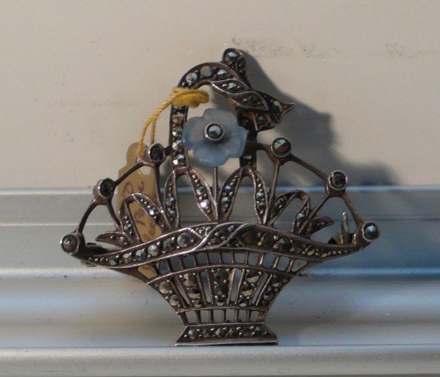 Marcasite and Sterling Basket Brooch