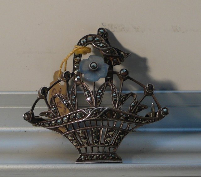 Marcasite and Sterling Basket Brooch