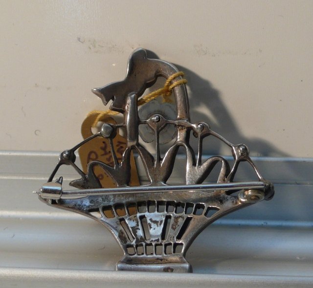 Marcasite and Sterling Basket Brooch