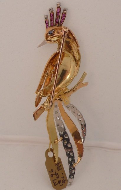 Fabulous 18 Kt. Diamond and Ruby Bird Brooch