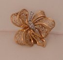 18 Kt. French Gold & Diamond Ribbon Bow Brooch