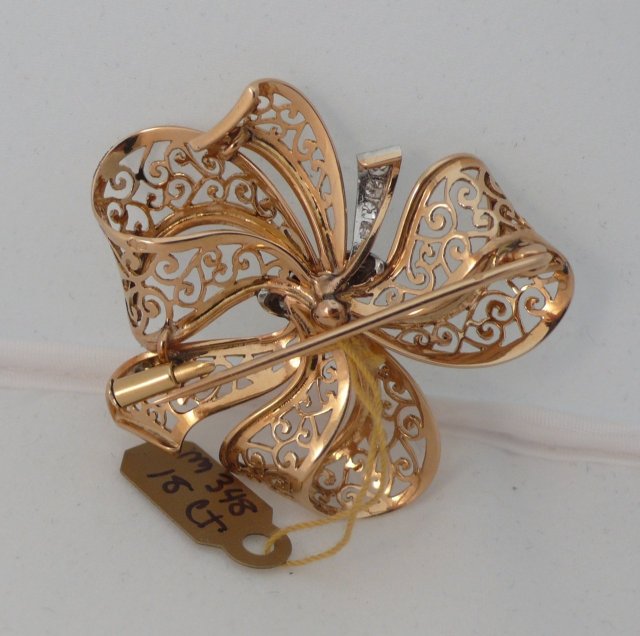 18 Kt. French Gold & Diamond Ribbon Bow Brooch