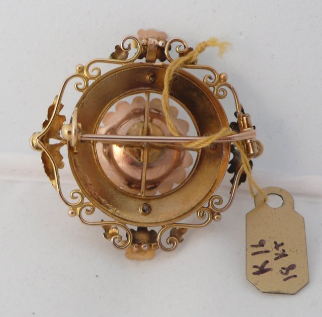 French 18 Kt rose gold & pearl brooch