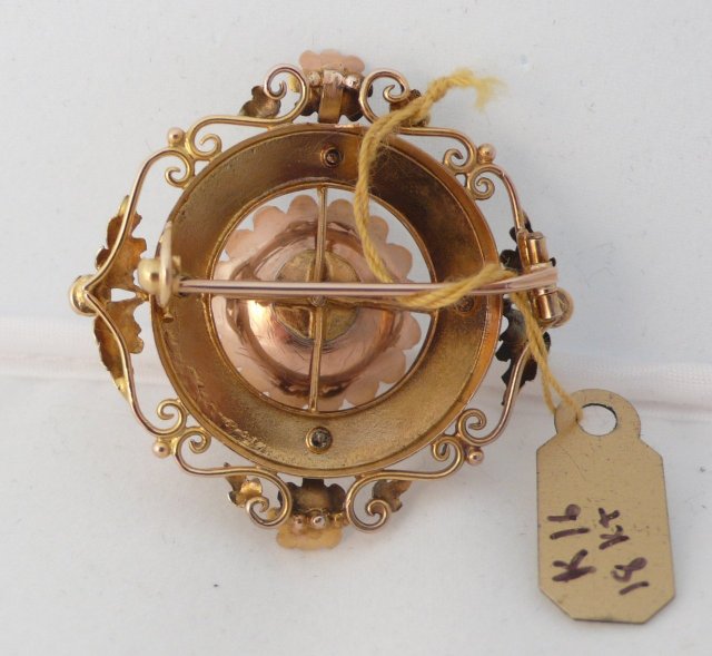 French 18 Kt rose gold & pearl brooch