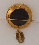 Victorian 15 KT. Gold, Enamel, Banded Agate Brooch