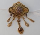 french 18 Kt Gold & Rose Diamond Dangle Brooch