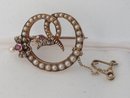 Victorian 18 Kt. Gold and Pearls and ruby Serpent Brooch