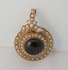 Victorian 15 Kt. Gold & Pearl & Cabochon Garnet Brooch and Pendent