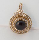 Victorian 15 Kt. Gold & Pearl & Cabochon Garnet Brooch and Pendent