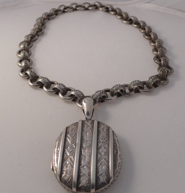 Victorian Sterling Collar with Engraved Locket