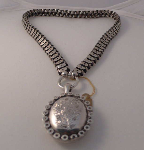 Victorian Sterling Collar with Engraved Locket