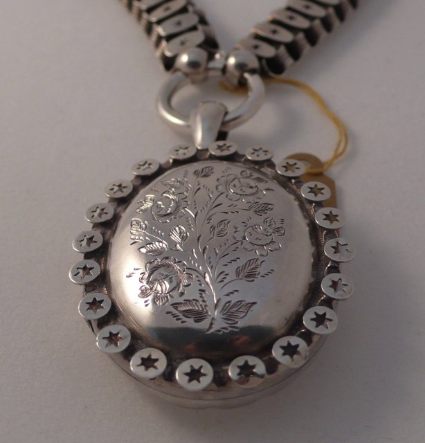 Victorian Sterling Collar with Engraved Locket