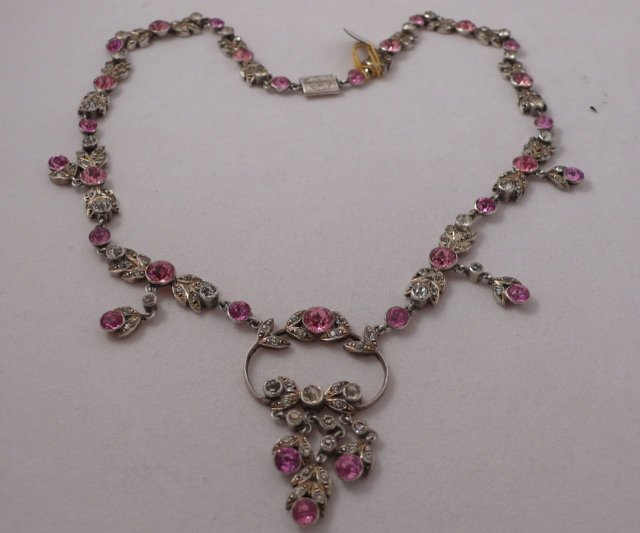 Victorian pink & white paste necklace