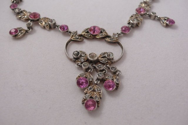 Victorian pink & white paste necklace