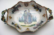 Quimper Dish with Olive Leaf Handles