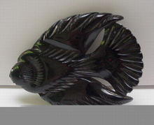 Bakelite Vintage Black Carved Bird Brooch