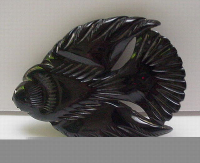 Bakelite Vintage Black Carved Bird Brooch