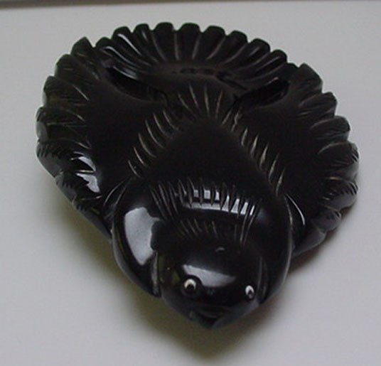 Bakelite Vintage Black Carved Bird Brooch