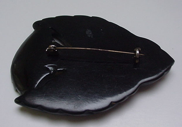 Bakelite Vintage Black Carved Bird Brooch