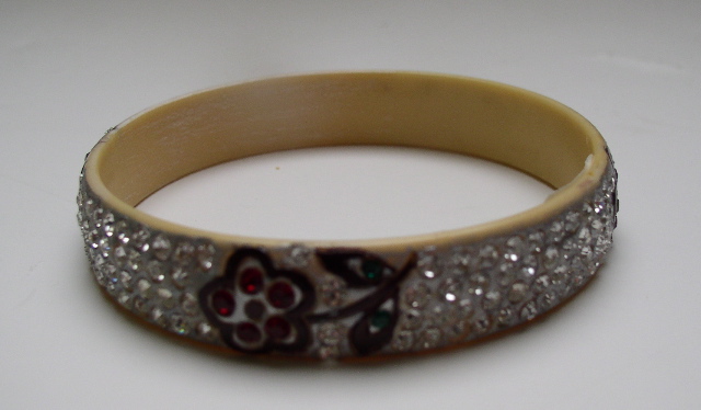 Celluloid Deco Bangle with Flower Designs