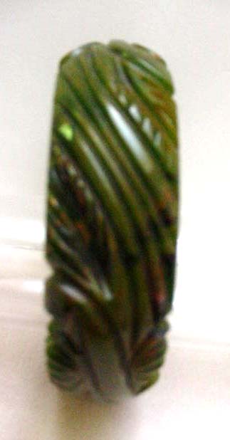 Bakelite Vintage Carved Green Bangle Bracelet