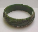 Bakelite Vintage Carved Green Bangle Bracelet