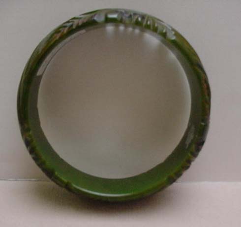 Bakelite Vintage Carved Green Bangle Bracelet