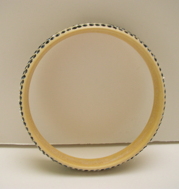 Celluloid blue and clear rhinestone Deco Bangle