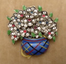 Enamel and Sterling Basket of Flowers Brooch
