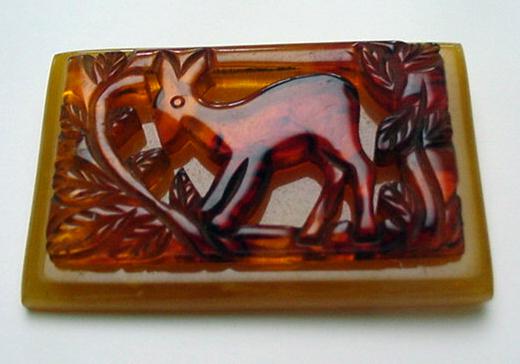 Bakelite Vintage Carved Deer Brooch