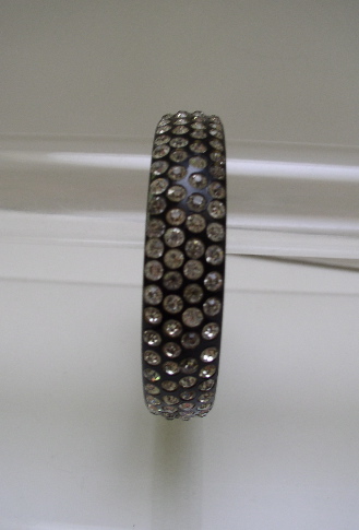 Celluloid Vintage Black and White Rhinestone Bangle