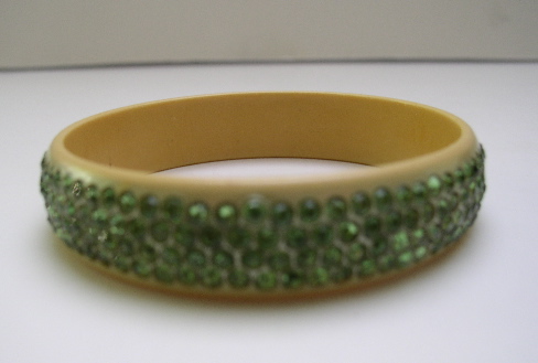Celluloid Vintage Peridot Rhinestone Bangle