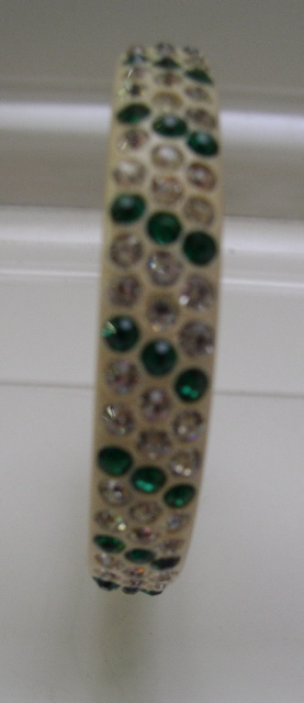 Celluloid Green and White Rhinestone Bangle