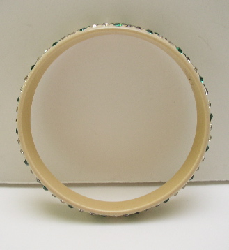 Celluloid Green and White Rhinestone Bangle