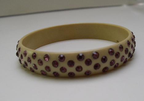 Celluloid Vintage Purple Rhinestone Bangle