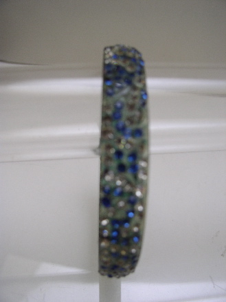 Celluloid Blue and White Rhinestone Bangle