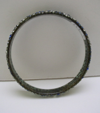 Celluloid Blue and White Rhinestone Bangle