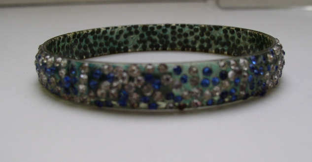 Celluloid Blue and White Rhinestone Bangle