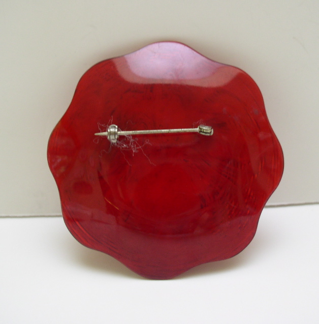 Bakelite vintage Bright Red Hat with a Green Bird Pin