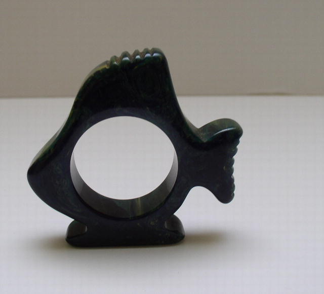 Bakelite Vintage Dark Green Marbelized Fish
