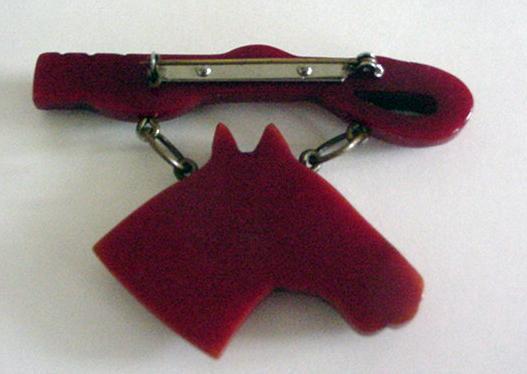 Bakelite Carved Lariat with Horse Dangle Brooch