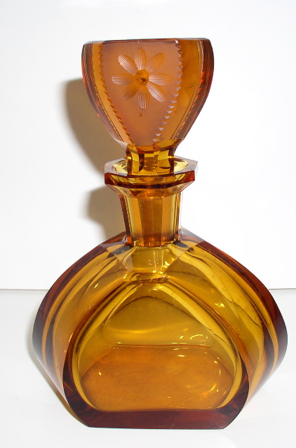 Czech Vintage Amber Color Perfume Bottle