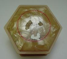 Celluloid Six Sided Vintage Powder Box with Puff