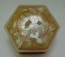 Celluloid Six Sided Vintage Powder Box with Puff