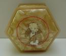 Celluloid Six Sided Vintage Powder Box with Puff