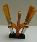 Bakelite Set of Fruit Knives With Bakelite Holder